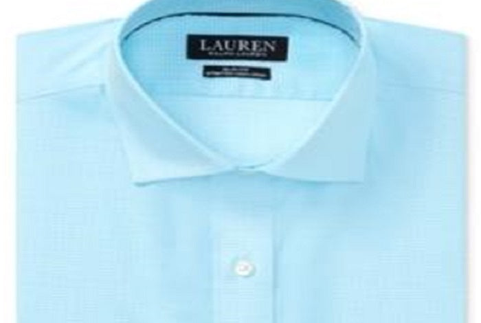 Camisa social masculina Ralph Lauren Slim Fit de algodão, sem passar, azul, tamanho 17,5 x 34 x 35