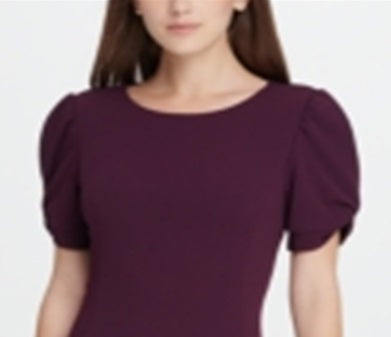 Vestido feminino DKNY de manga curta, gola alta, acima do joelho, estilo flare, para usar no trabalho, roxo, tamanho 4