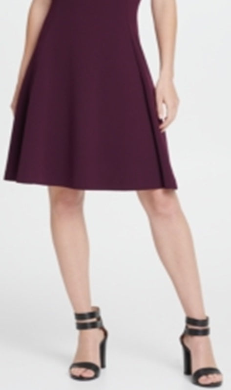 Vestido feminino DKNY de manga curta, gola alta, acima do joelho, estilo flare, para usar no trabalho, roxo, tamanho 4