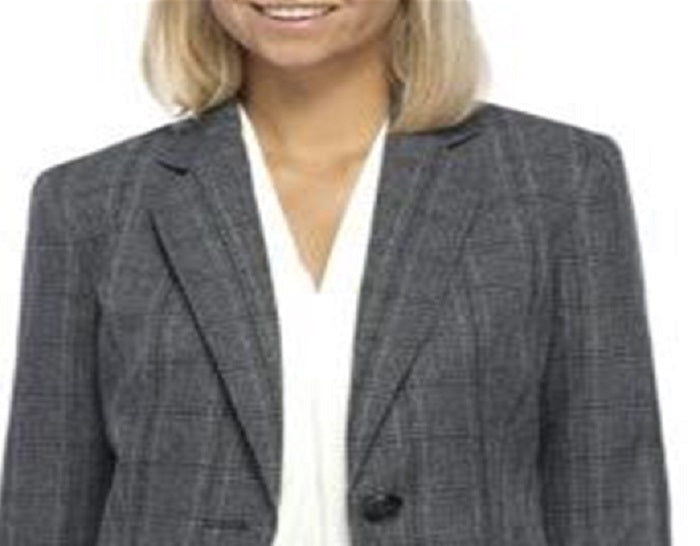 Blazer feminino Kasper com gola entalhada e um botão, xadrez, verde, tamanho 16