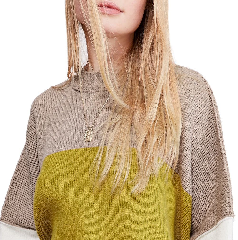 Suéter feminino de manga comprida com blocos de cores Free People, verde, tamanho grande