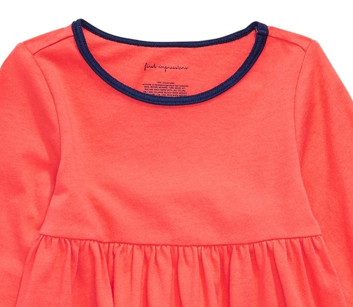 Túnica de algodão com babados First Impressions para bebês meninas, tamanho laranja, 3 a 6 meses