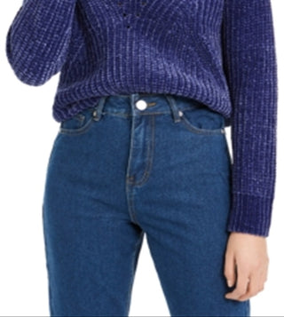 Suéter curto feminino Bar III com decote em V e ilhós, roxo, tamanho extragrande