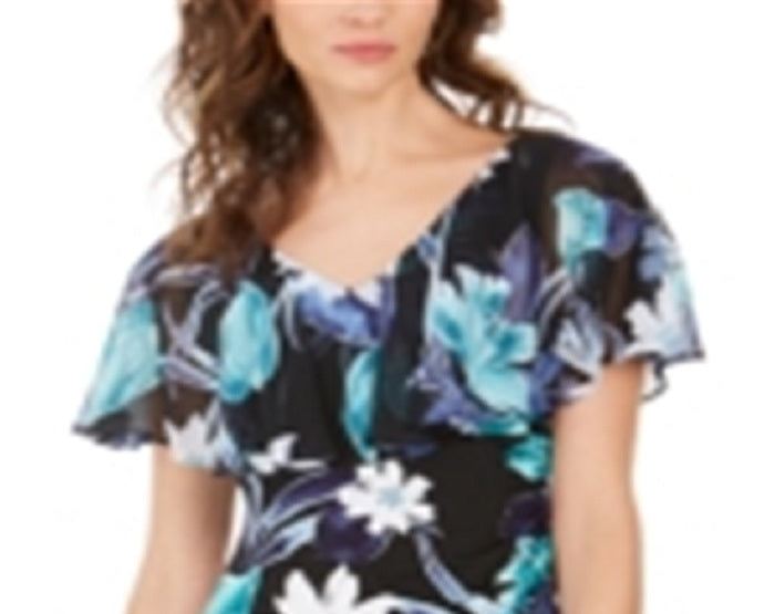 Vestido tubinho com estampa floral e botões da Connected Apparel, azul, tamanho 10