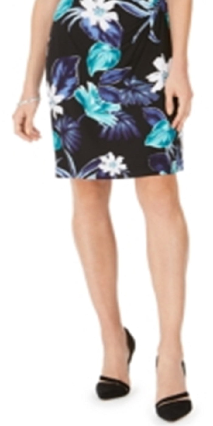 Vestido tubinho com estampa floral e botões da Connected Apparel, azul, tamanho 10