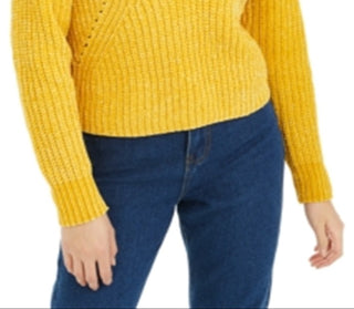 Suéter curto feminino Bar III com decote em V e ilhós, amarelo, tamanho grande