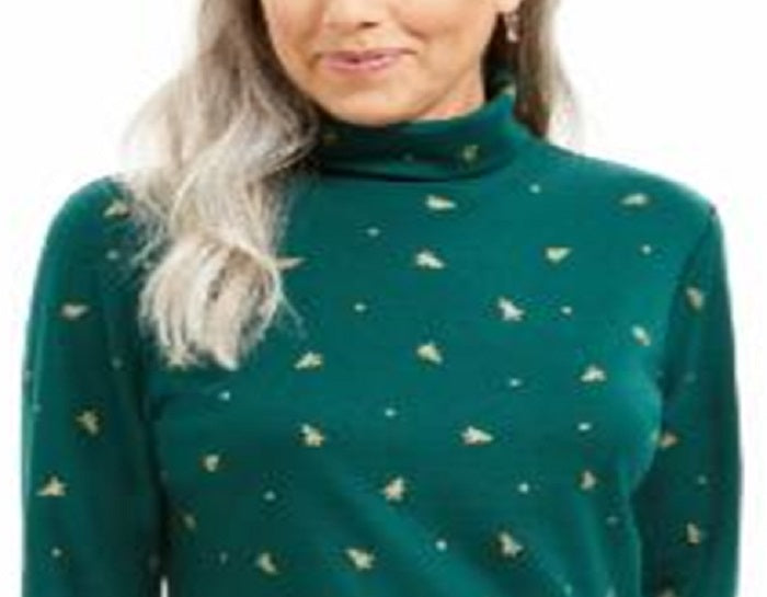 Blusa feminina Karen Scott com estampa de gola alta, verde, tamanho pequeno