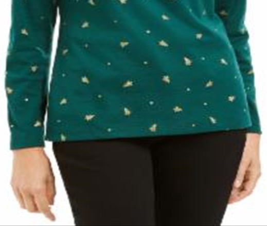 Blusa feminina Karen Scott com estampa de gola alta, verde, tamanho pequeno