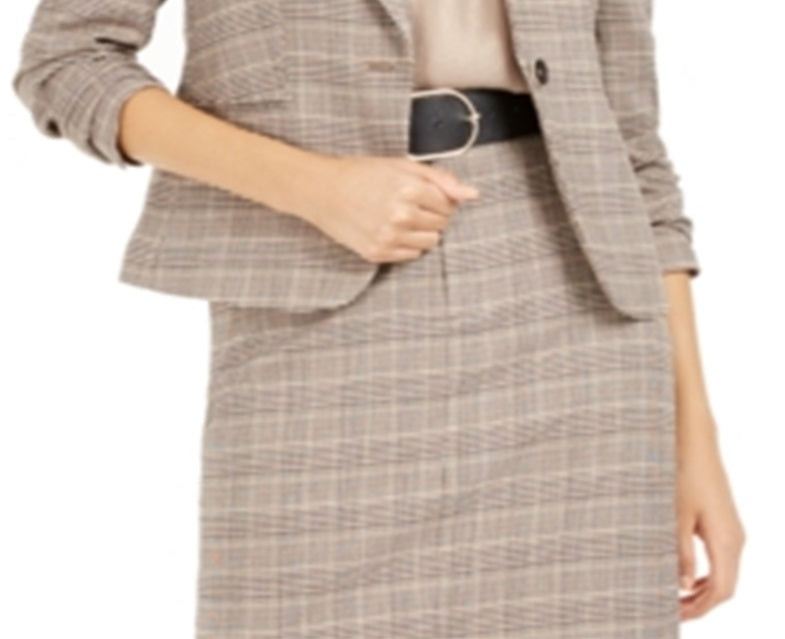 Blazer xadrez feminino Bar III com um botão, marrom, tamanho 2