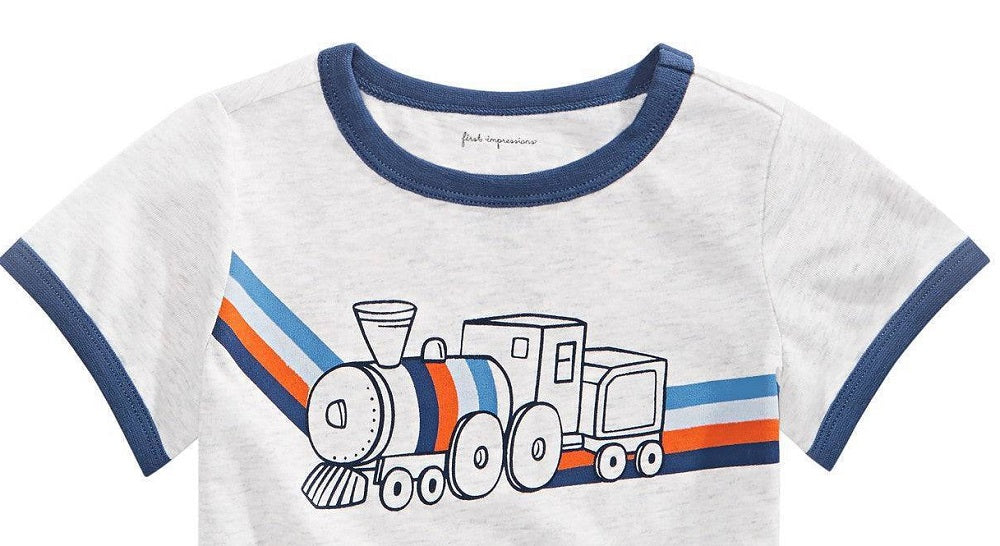 Camiseta infantil First Impressions Baby Boy's Train, cinza, tamanho 3-6 meses