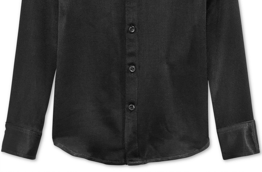 Camisa social Eddie de cetim com botões frontais para meninos da INC International Concepts, preta, tamanho grande