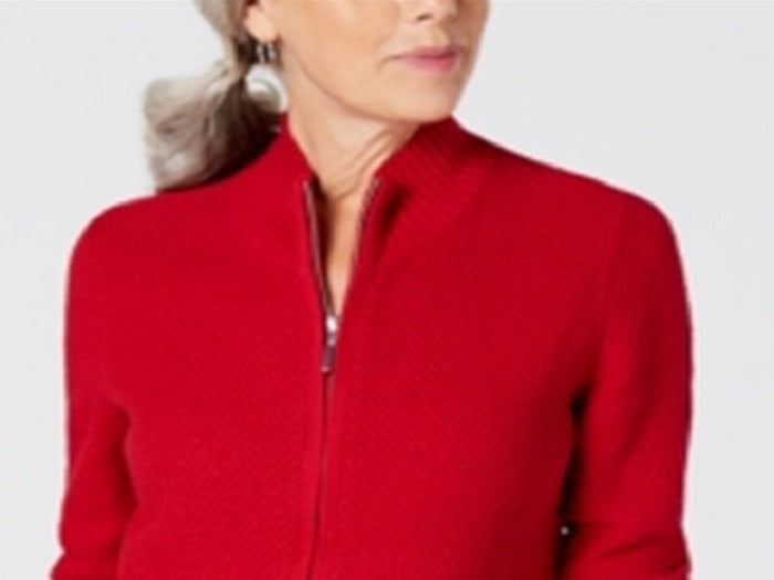 Karen Scott Cardigan Feminino Textu com Zíper Frontal Vermelho Tamanho P