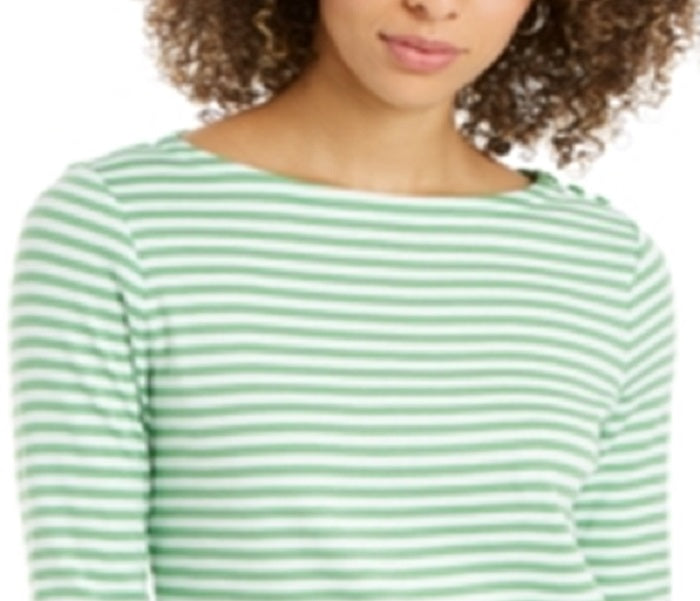 Camiseta listrada de algodão Supima feminina Charter Club, verde, tamanho XX-G
