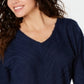 JM Collection Blusa feminina texturizada com manga dolman, azul, tamanho médio