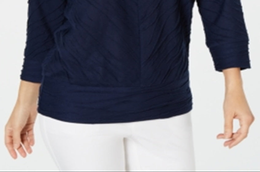 JM Collection Blusa feminina texturizada com manga dolman, azul, tamanho médio