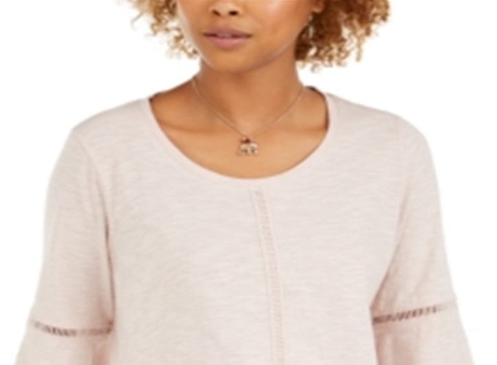 Blusa feminina estilo &amp; co com manga sino e acabamento em crochê, marrom, tamanho pequeno