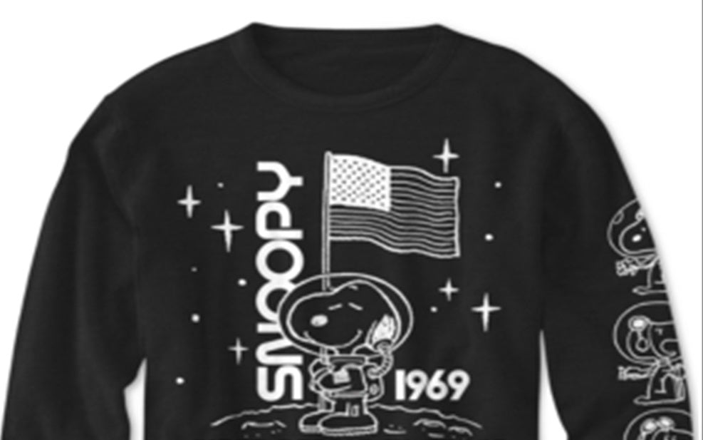 Camiseta Peanuts Big Boy's Snoopy no Espaço Preta Tamanho X-G