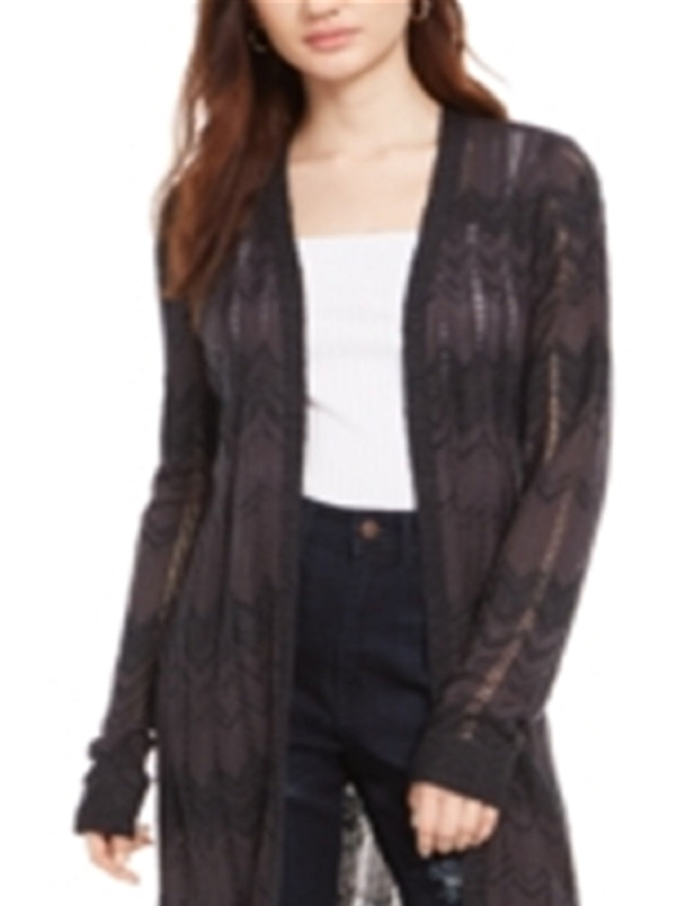 Cardigan Pointelle Duster para calouros e juniores, preto, tamanho M