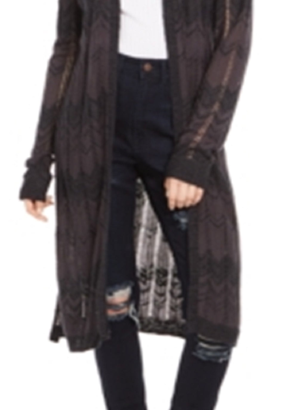 Cardigan Pointelle Duster para calouros e juniores, preto, tamanho M