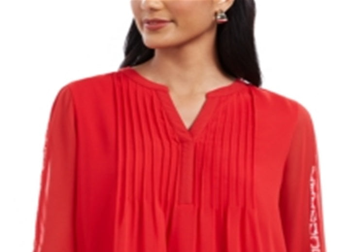 Blusa feminina Charter Club de malha lisa com pregas, vermelha, tamanho XS