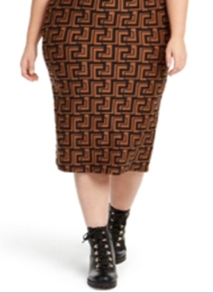 Vestido estampado Geo Junior Planet Gold marrom tamanho 2X