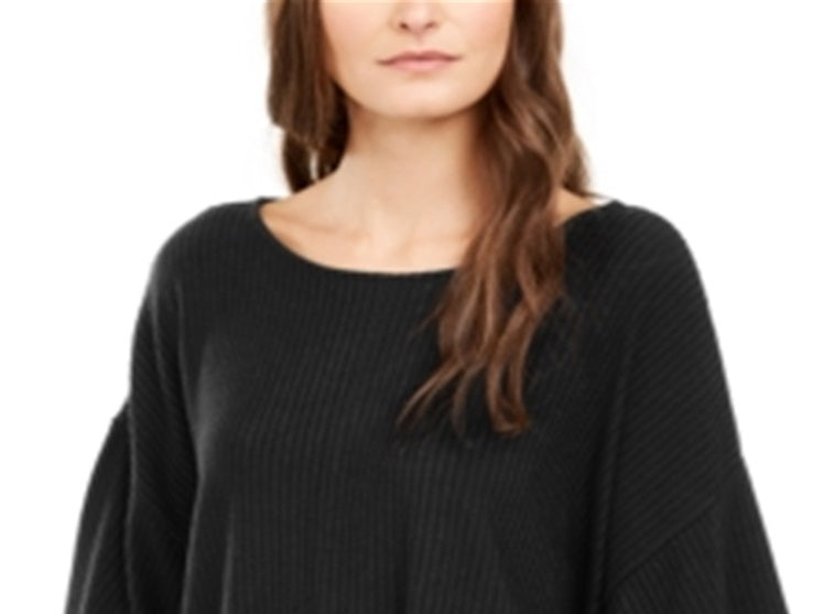 Poncho feminino Alfani com decote canoa canelado, preto, tamanho extragrande