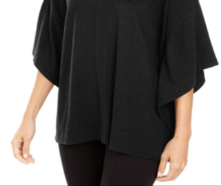 Poncho feminino Alfani com decote canoa canelado, preto, tamanho extragrande