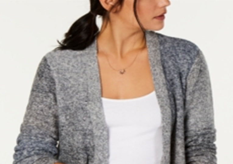 Cardigan feminino estilo &amp; co com decote em V e frente aberta, cinza, tamanho pequeno e grande