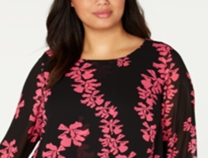 Blusa túnica feminina Alfani Plus Floral High Low, preta, tamanho 4X