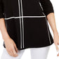 Alfani Suéter Feminino com Estampa de Grade, Manga Longa e Gola Redonda, Preto, Tamanho Pequeno