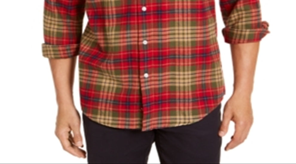 Camisa casual de flanela com botões clássicos xadrez Club Room masculina, tamanho pequeno, verde