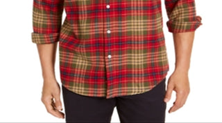Camisa casual de flanela com botões clássicos xadrez Club Room masculina, tamanho pequeno, verde