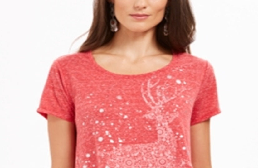 Camiseta feminina com estampa gráfica de rena Style &amp; Co, vermelha, tamanho pequeno, extragrande