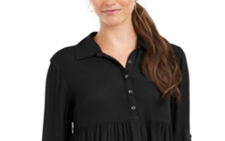 Camisa oversized feminina Style &amp; Co com mangas dobradas, preta, tamanho GG