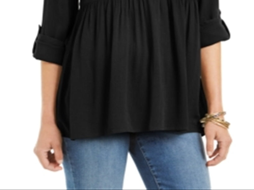 Camisa oversized feminina Style &amp; Co com mangas dobradas, preta, tamanho GG