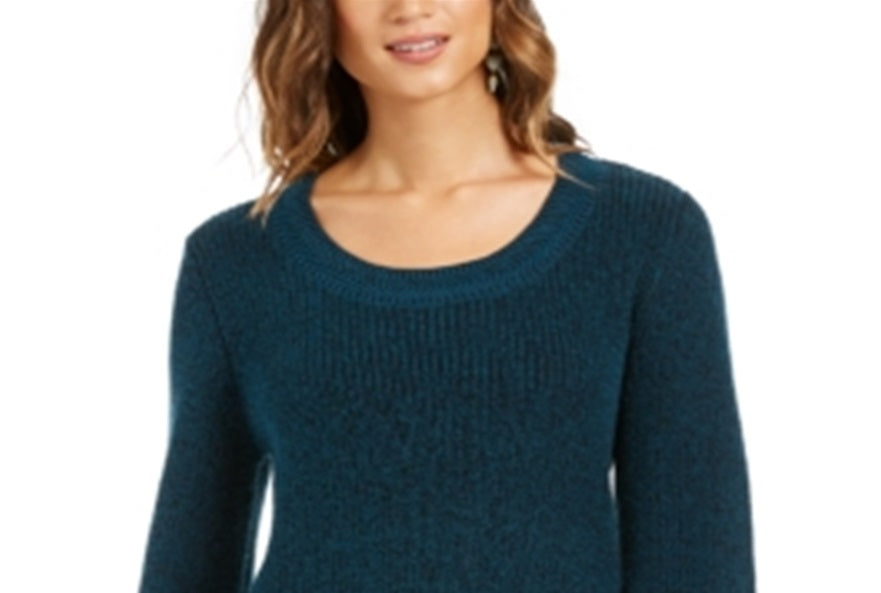 Camiseta feminina estilo &amp; co, de malha texturizada, estampada, manga comprida, gola redonda, suéter verde, tamanho pequeno P
