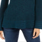 Camiseta feminina estilo &amp; co, de malha texturizada, estampada, manga comprida, gola redonda, suéter verde, tamanho pequeno P
