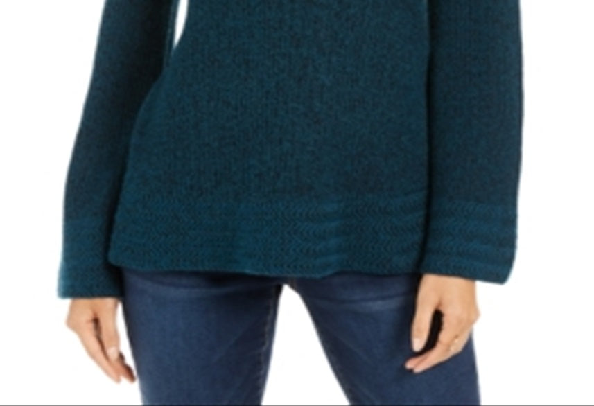 Camiseta feminina estilo &amp; co, de malha texturizada, estampada, manga comprida, gola redonda, suéter verde, tamanho pequeno P
