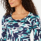 Blusa feminina com estampa floral JM Collection, azul/verde, tamanho pequeno grande