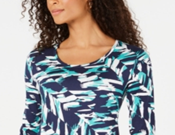 Blusa feminina com estampa floral JM Collection, azul/verde, tamanho pequeno grande