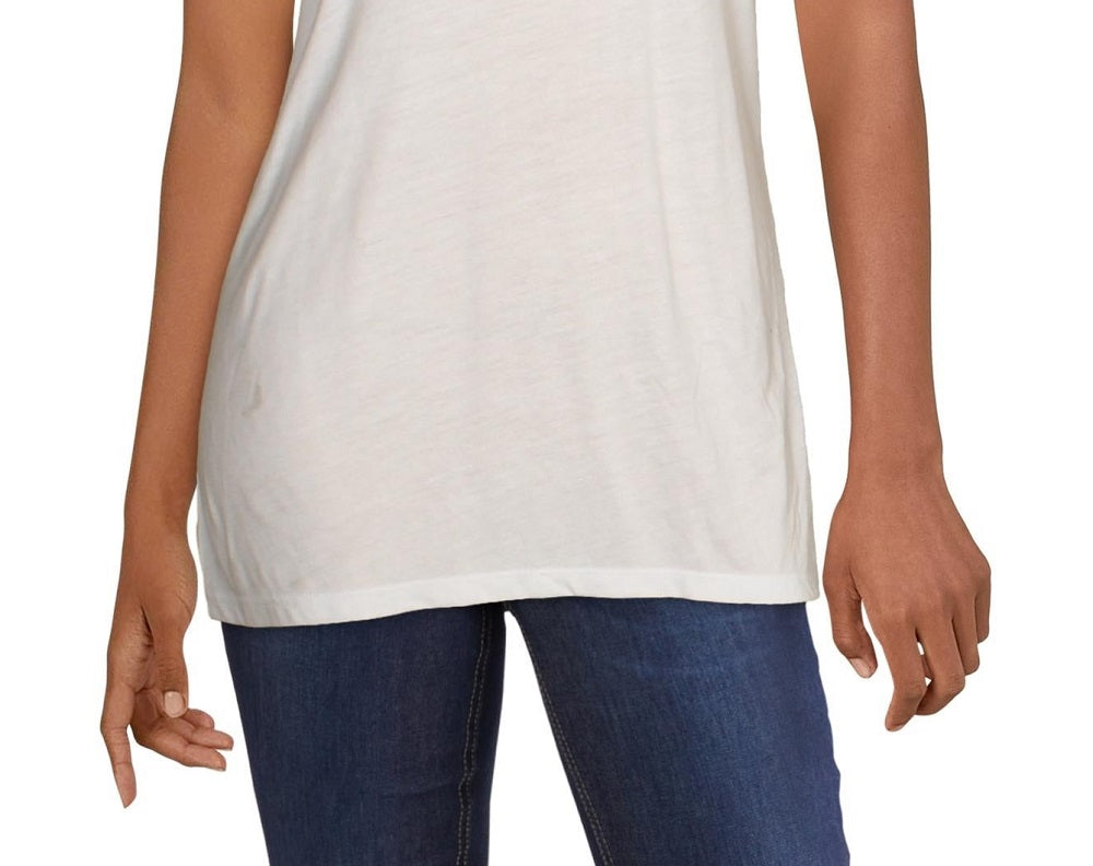 Camiseta feminina True Religion com logotipo gráfico embelezado, branca, tamanho G