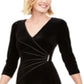 Vestido de festa feminino Connected Apparel com decote em V, manga 3/4, comprimento até o joelho, preto, tamanho 10