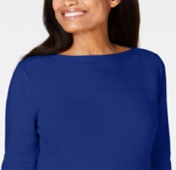 Karen Scott Suéter Feminino de Algodão com Gola Canoa Azul Tamanho Médio