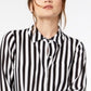 Camisa listrada feminina com botões INC International Concepts, preta, tamanho X-G