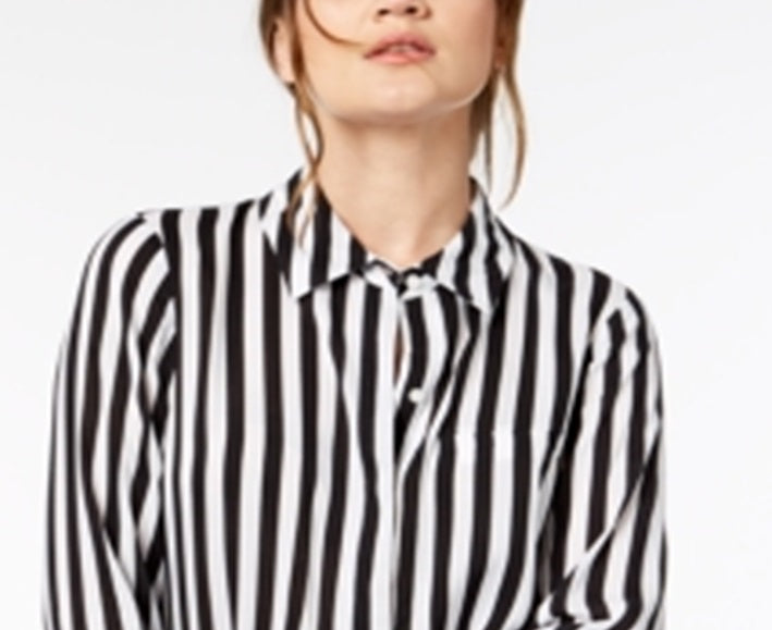 Camisa listrada feminina com botões INC International Concepts, preta, tamanho X-G