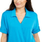 Blusa de malha com gola Alfani feminina, azul turquesa selvagem, tamanho pequeno, extrapequeno