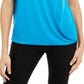 Blusa de malha com gola Alfani feminina, azul turquesa selvagem, tamanho pequeno, extrapequeno
