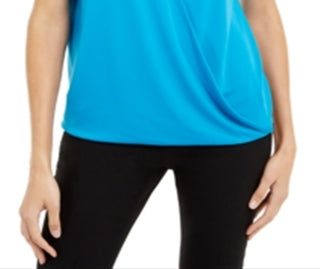 Blusa de malha com gola Alfani feminina, azul turquesa selvagem, tamanho pequeno, extrapequeno