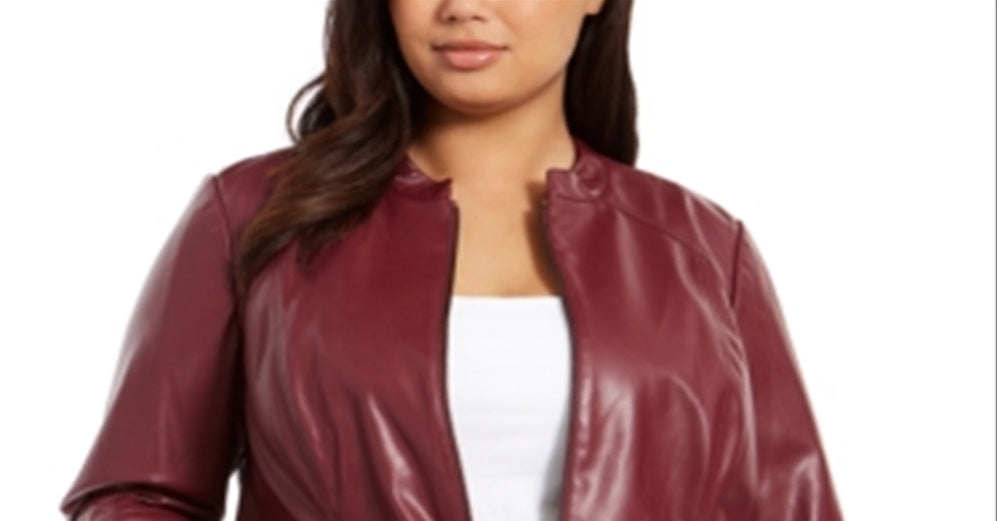 Jaqueta de couro sintético Alfani Plus para mulheres, vermelha, tamanho 1X