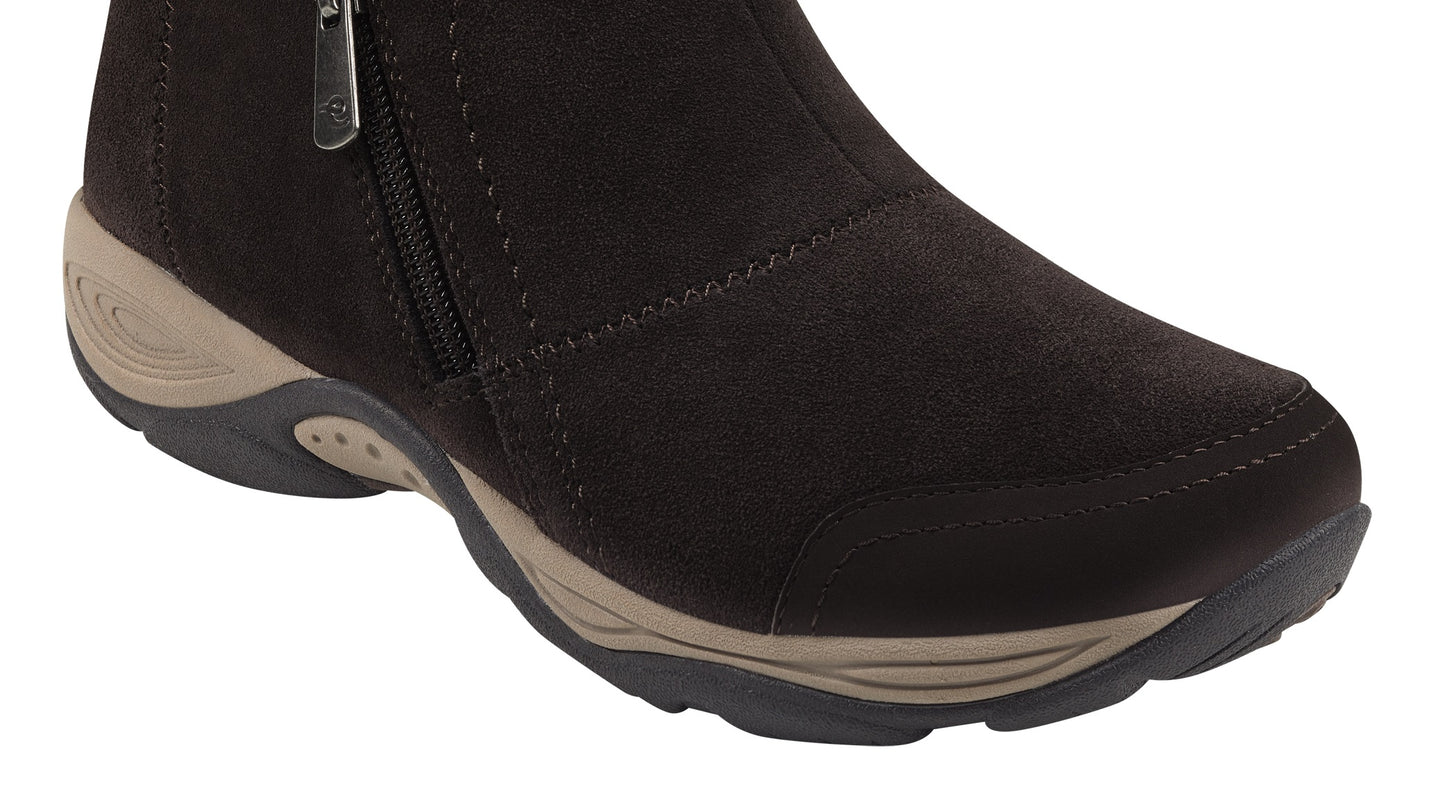 Easy Spirit Botas femininas com zíper e palmilha removível com patchwork e acabamento em pele, repelente à água, com suporte para arco, bico redondo e confortável, tamanho 8 M